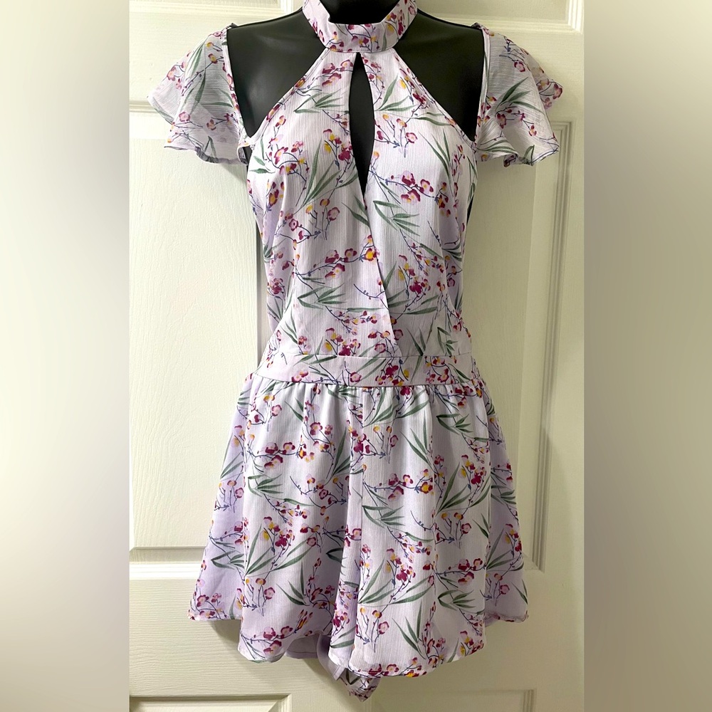 Lavender Floral Romper with Open Back
